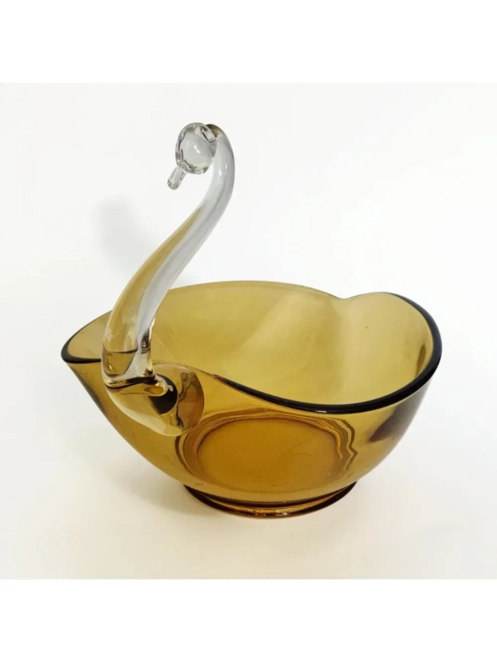 Vintage Amber Art Glass Swan Serving Bowl Centerpiece Fruit Bowl Hand Blown 3lbs